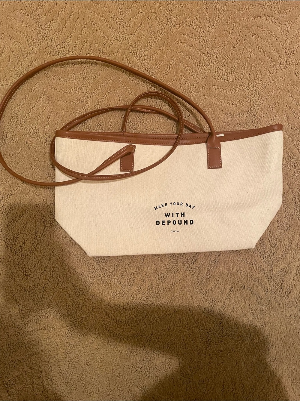 Canvas Tote Bag in Cream with Brown Trim